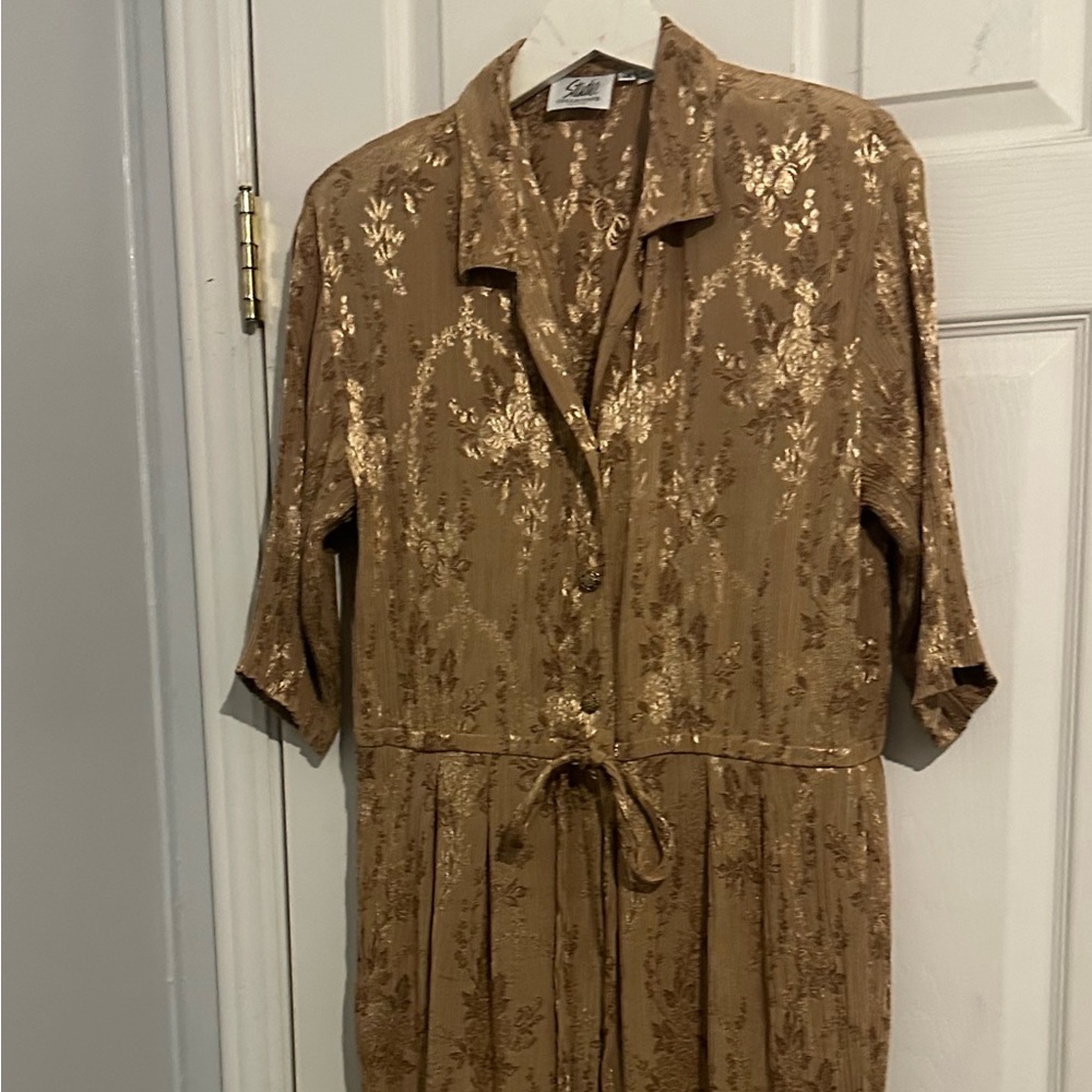Vintage Studio Collection Gold Floral Jacquard Jumpsuit size 14p